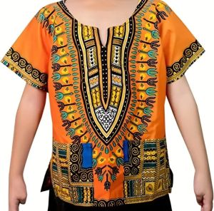 Kids Costumes to Hire - African - Orange  shirt - 5-6 years